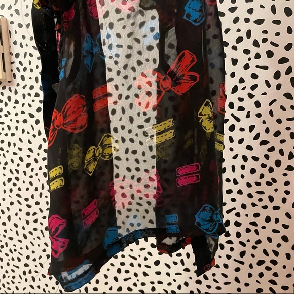 Harajuku Mini Black Primary Color Bow Equality Button Up Collar Sheer Top 4/5 - Picture 3 of 11